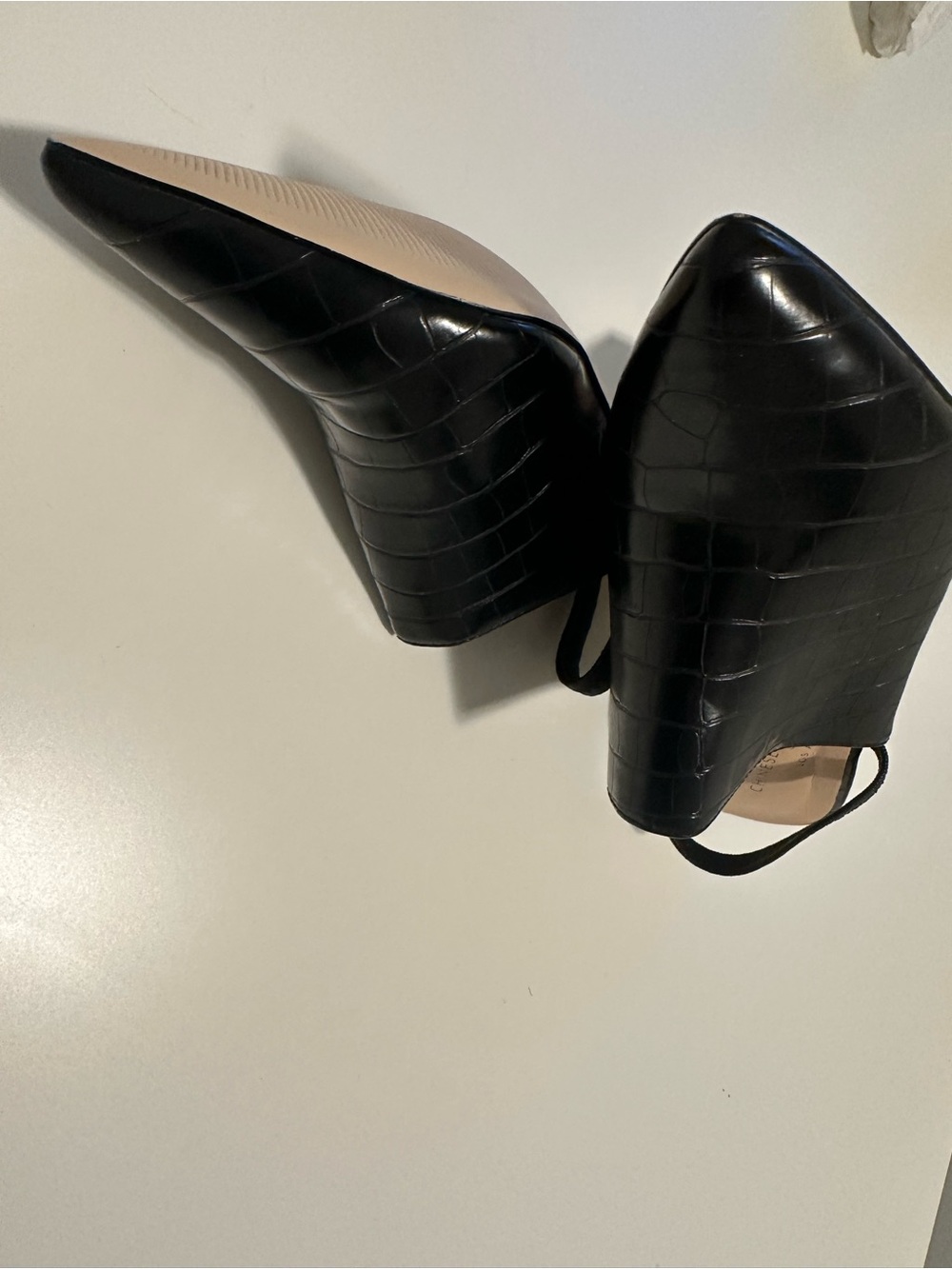Chinese Laundry Black Croc Embossed Slingback Block Heel Mules | Pointed Toe - Picture 6 of 16